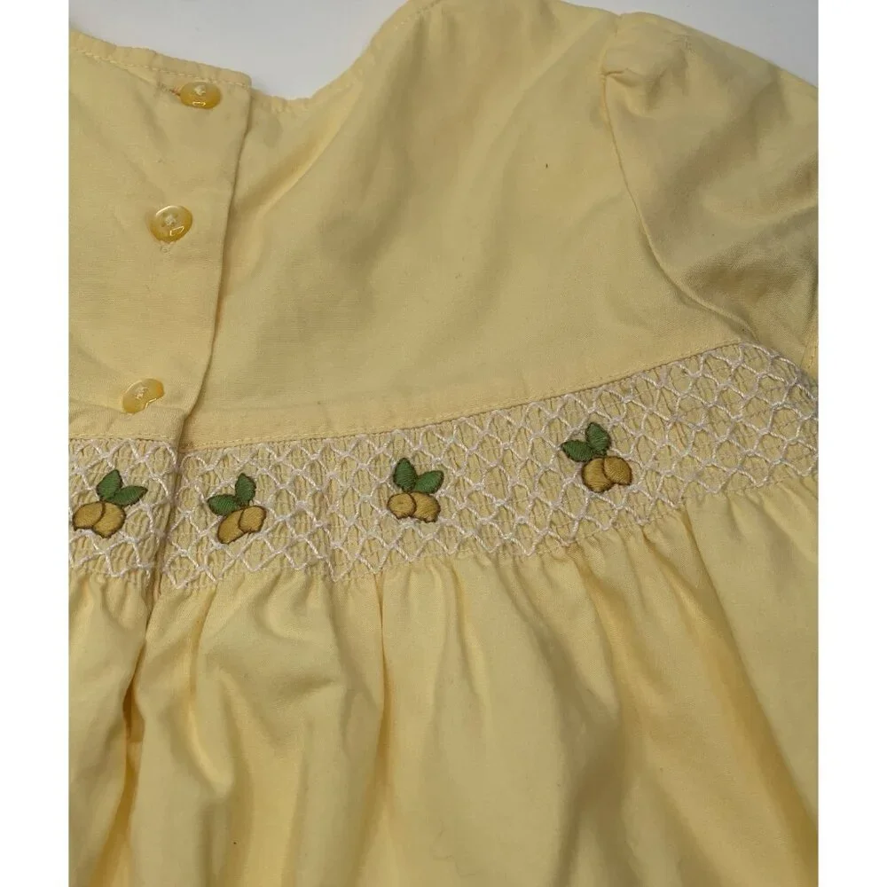 Vintage Gymboree Dress Girls Size 18-24 Months Yellow Smocked Embroidered Lemons